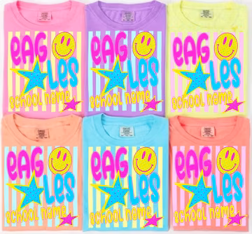 Custom Mascot Neon Coquette Floral Striped PNG, School Spirit Design, Neon Test Day PNG, Floral Varsity Letters, Back To School, Test Day