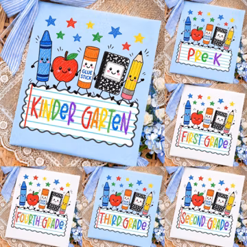Preppy Back To School Png Bundle ,Cute School Supplies PNG Bundle, 1st Day of School Png, Pre-K to 4th Grade Png, School Boy/Girl, Colorful