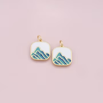 18K Gold Filled Mountain Pendant,Enamel Nature Charm Bracelet Necklace for DIY Jewelry Making Supply