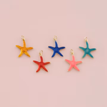 18K Gold Filled Starfish Pendant,Enamel Ocean Charm Bracelet Necklace for DIY Jewelry Making Supply