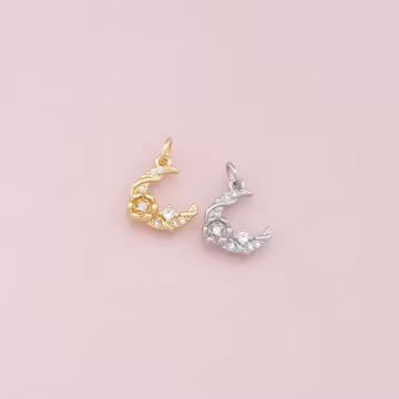 18K Gold Filled Moon Pendant,CZ Micro Pave Moon Charm Bracelet Necklace for DIY Jewelry Making Supply