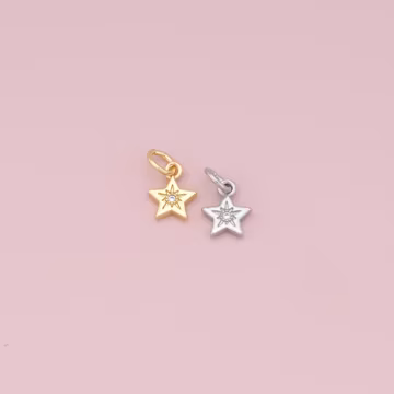 Gold Star Charms,18K Gold Filled CZ Micro Pave Star Pendant,Silver Star Charm Bracelet Necklace for DIY Jewelry Making Supply