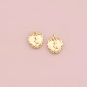 18K Gold Filled Heart Rose Pendant,Dainty Flower Charm Bracelet Necklace for DIY Jewelry Making Supply