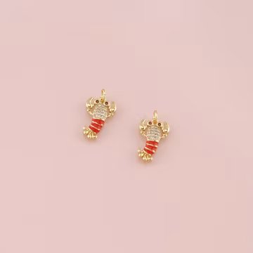 18K Gold Filled Lobster Pendant,Enamel Lobster Charm Bracelet Necklace for DIY Jewelry Making Supply