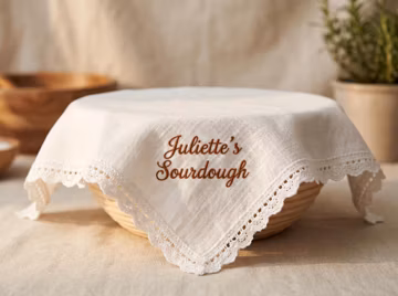 Personalized Family Bakery Sourdough Towel | Custom Embroidered Banneton Cover | Bulk Fermenting Cloth | Bread Baker Gift Established