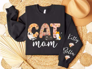 Personalized Cat Mom Sweatshirt | Custom Pet Name Unisex Top