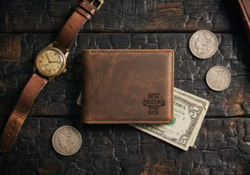 Personalised Mens RFID Wallet Australia | Custom Engraved Leather Billfold | Groomsmen Gift Bucks Party | 21st Birthday Present Boyfriend