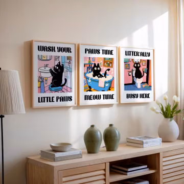 Funny Cat Bathroom collection Prints: Wash your paws decor
