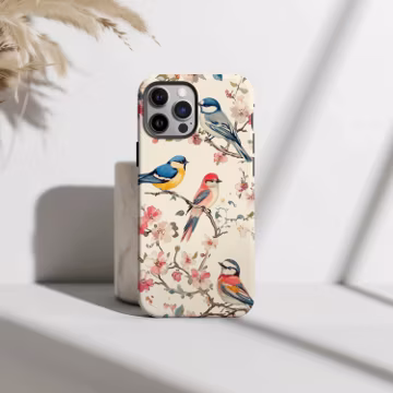 Spring Birds Phone Case: Pastel Blossoms, Fits iPhone 11-17