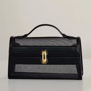 Women's Top-handle Bag in Mesh & Smooth Split Leather, Trendy Mesh Bag, Evening Bags, Mini Tote Bag