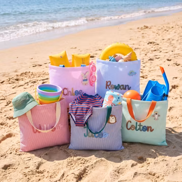 Custom Beach Bag | Kid Name Tote Bag | Back to Shool Gifts | Striped Tote Bag