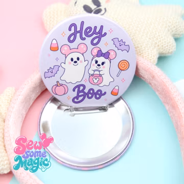 Hey Boo Ghost Celebration Button, Cute Halloween Button, Kawaii Ghost Button, Pastel Halloween, Spooky Cute Park Button, Theme Park Pin
