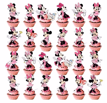 24 Minnie Mouse Cupcake Toppers, Party Decorations, Set of 24, Minnie birthday, Pink Minnie party, Minnie Mouse party favors, Minnie