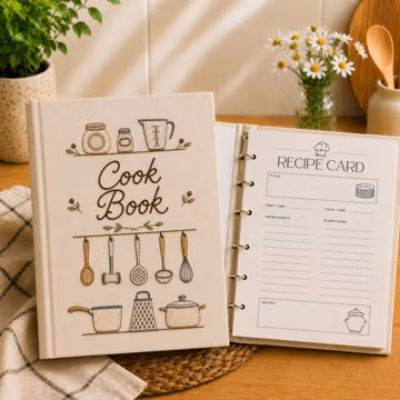 Custom Hand Embroidered Recipe Binder Journal, Embroidered 6-Ring Binder Recipe Book, Binder 6-Ring A5 Book With Linen Cover, Gift For Her