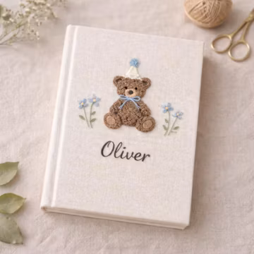 Custom Hand Embroidered Baby Memory Book, Baby Shower Gift Embroidery, Present For New Mom, Custom Journal, A5 Linen Notebook