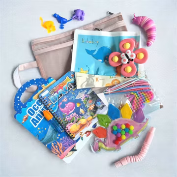 Kids Activity Bag for Airplane Customizable Toy and Game Kit for Road Trip Vacation Busy Bag for Summer Quiet Bag for Children at Restaurant