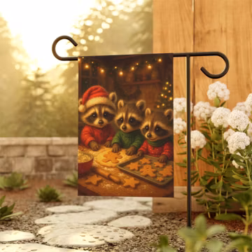 Raccoon Family Baking Christmas Garden Flag | Holiday Housewarming Gift