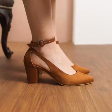 Tan Brown Wedding Heels, Vegan Suede Bridal Shoes with Medium High Block Heel, Classic Ankle Strap Bridesmaid Rustic Boho Heel, Gift for Her