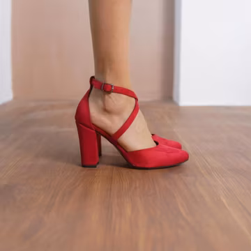Red Criss Cross Heels, Vegan Suede Closed Toe Ankle Straps Wedding Heels with High Block Bridal Shoes, Red Criss Cross Woman Shoes