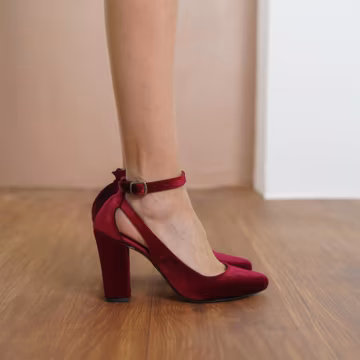 Burgundy Velvet Wedding Heels, Silky Velvet Bridal Shoes High Block Heels, Dark Red Ankle Strap Brides Wedding Shoes, Vegan Gift for Her