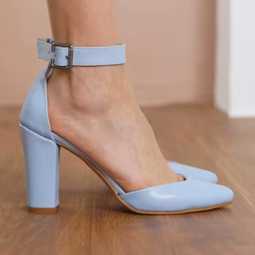 Baby Blue Ankle Strap Shoes, Vegan Leather Wedding Shoes with High Block Bridal Heels, Light Blue Lolita Brides Wedding Heels