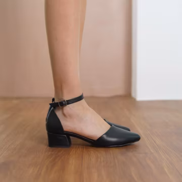 Black Wedding Heels, Vegan Leather Wedding Shoes, Low Block Heels for Bride, Women Ankle Strap Wedding Short Flat Sandal, Vegan Gift for Her