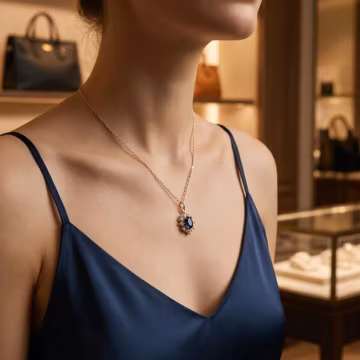 Sapphire Blue Necklace - Dark Blue CZ - Antique Style - Vintage Touch - Women Gift