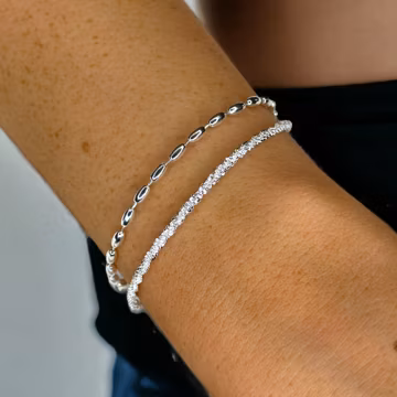 Sterling Silver Double Chain Bracelet | Silver Rice Chain Bracelet | Silver Layered Chain Bracelet | Unique Silver Bracelet