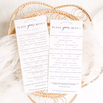 Place Your Bets Wedding Prop Bet Sheet, Fun Reception Game for Guests, Cocktail Hour Activity, Printable Wedding Bet Card Template