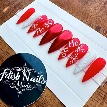 Christmas Press On Nails/Red Chrome Snowflake Nails/Holiday Nails/Winter Nails/Red/White/Sweater Print Nail Set/Perfect Gift