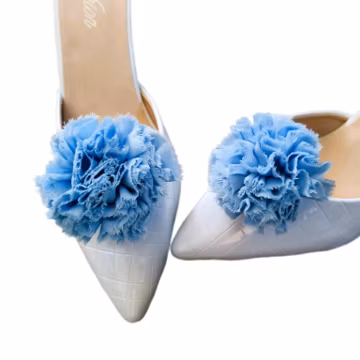 Blue Floral Shoe Clips – Boutique Handmade Whimsy Flower with Raw Edges, Clip on Fabric Jewelry Accessory