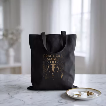 Practical Magic tote bag | Witchy botanical design, moon phases