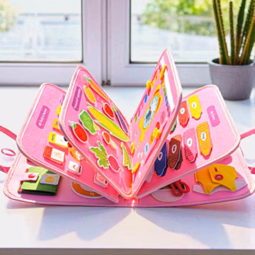 Pink Montessori Busy Board Ages 3+ | Preschool Quiet Book | Personalized Name | Travel Toy | Gift for 3 4 5 Year Old Girls | Sensory Play