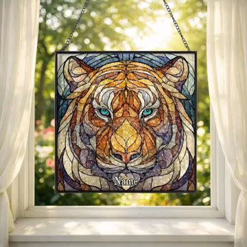 Bengal Tiger Glass Suncatcher, Big Cat Wildlife Window Decor, Fierce Tiger Portrait Glass Art, Jungle Animal Lover Gift ID-0409-1UKR