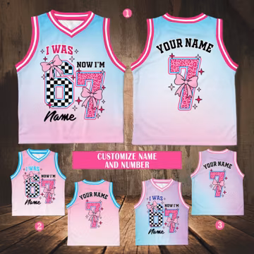 7th Birthday Jersey Custom Girls Jersey with Name Number, Pink Bow Basketball Leopard Print Jersey, Coquette Bow Shirt 7th Birthday Gift