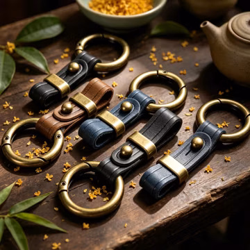 Handmade Full Grain Leather Keychain with Clip, Car Key Fob, Bag Accessory