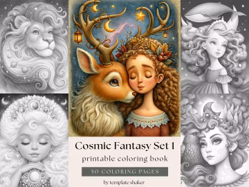 Cosmic Fantasy Grayscale Coloring Book for Adults: Celestial Women & Animal Guardians PDF