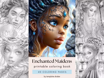Fantasy Women Coloring Book: Gothic Sorceresses Portraits, Grayscale Pages, Digital Download, PDF, Colored Version