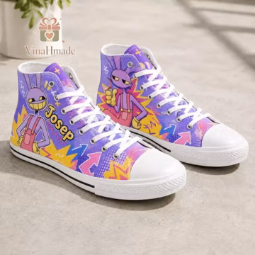 Custom Jax TADC High Top Shoes, The Amazing Digital Circus Canvas Sneakers, Purple Rabbit Shoes, Gift for Teens, Back to School 2026