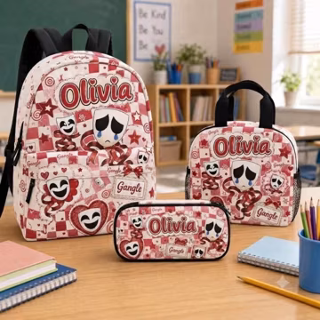 Personalized Gangle Backpack Set, The Amazing Digital Circus Character School Bag with Lunch Bag and Pencil Pouch