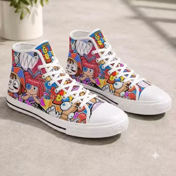 The Amazing Digital Circus Shoes, TADC High Top Canvas Sneakers, Pomni Ragatha Jax Shoes, Digital Circus Character Shoes, Gift for Fans