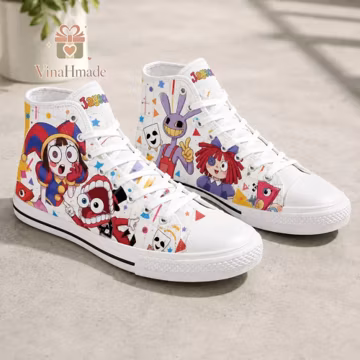 The Amazing Digital Circus Shoes, Jax Pomni Ragatha Caine Kinger High Top Canvas Sneakers, TADC Character Shoes, Birthday Gift for Fans