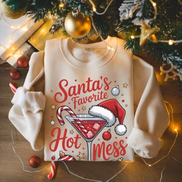 Santa's Hot Mess Sweatshirt: Xmas Martini Hoodie, Funny Christmas Sweater