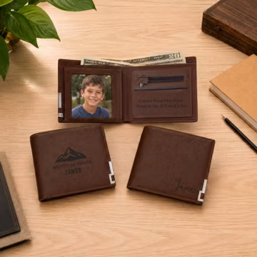 Personalized Engraved Leather Wallet for Teen Boy, Custom Slim Bi-fold Wallet, Boy Birthday Gift, Back to School, Graduation Christmas Gift