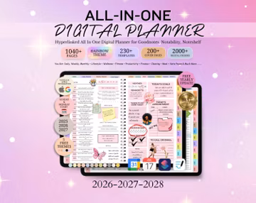 All-in-One Digital Planner 2026 2027 2028, Hyperlink Digital Planner, Daily Weekly Monthly Journal, Goodnotes Planner, Apple Google Calendar