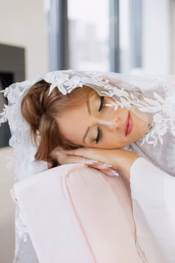 Floral Lace Mantilla Veil with Pearls: Fingertip Bridal Veil