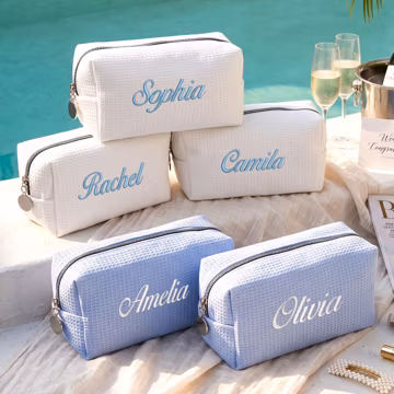 Personalized Embroidered Waffle Cosmetic Bag, Monogram Makeup Pouch, Bridesmaid Gift, Custom name toiletry bag, Bridal Shower Gift