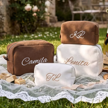 Personalized Embroidered Waffle Cosmetic Bag, Monogram Makeup Pouch, Bridesmaid Gift, Custom name toiletry bag, Bridal Shower Gift