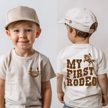 Personalized Vintage-Inspired Western Cowboy T-Shirt for Boys - My First Rodeo Birthday Tee