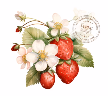 14 Strawberries, Leaves And Flowers Clipart, High Quality Transparent PNGs, Instant Download, Paper Crafts, Creative Projects